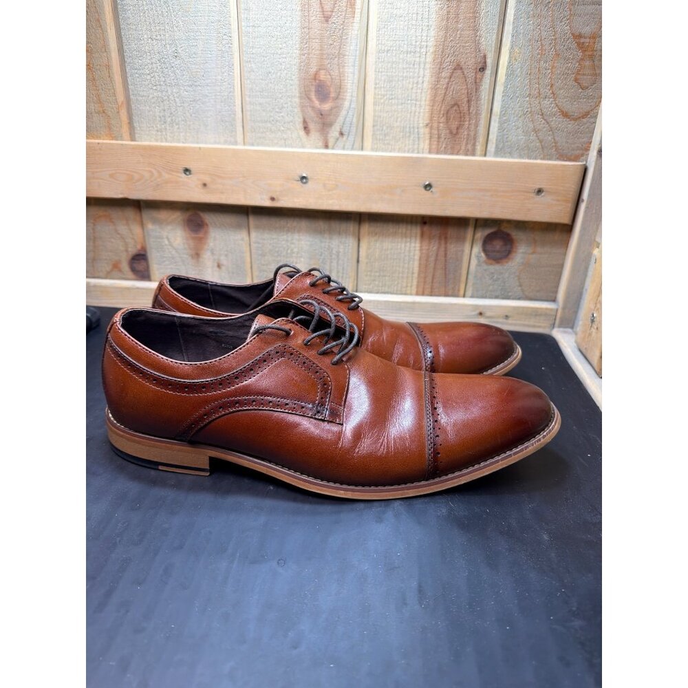 Mens Stacy Adams Cognac Brown Leather Cap Toe Oxford Dress Shoes Size 11.5